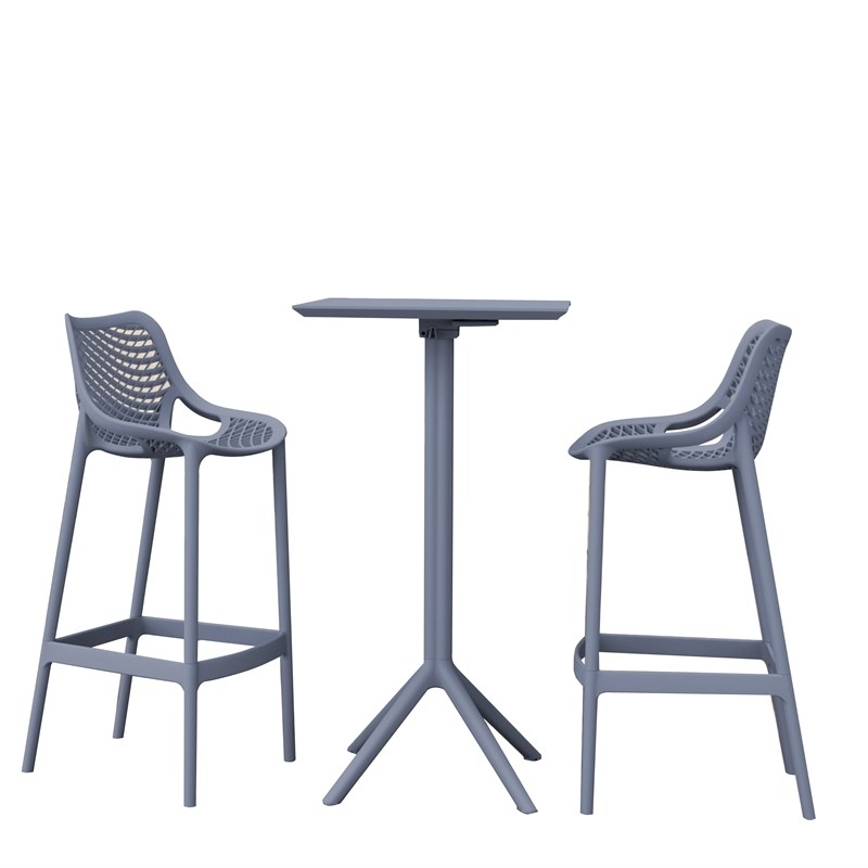 Pemberly Row Square Bar Set with 2 Barstools and 24