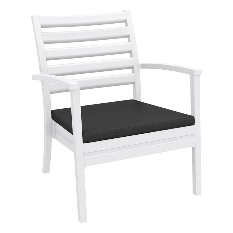 Pemberly Row XL Club 7 Piece Patio Set in White with Fabric Charcoal Cushions