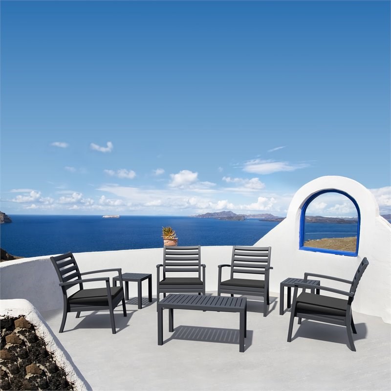 Pemberly Row XL 7 Piece Patio Set in Gray with Acrylic Fabric Charcoal Cushions