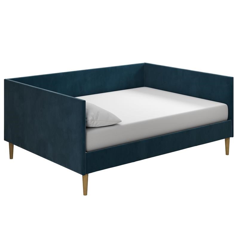 Pemberly Row Mid Century Upholstered Daybed Full Size in Blue Velvet