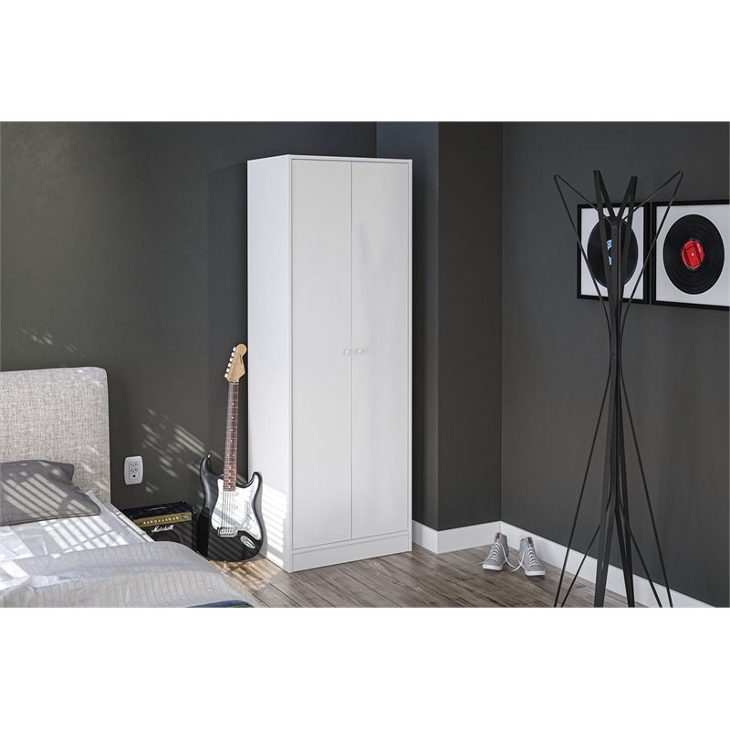 Pemberly Row Transitional Wood 2 Door Wardrobe Armoires in White