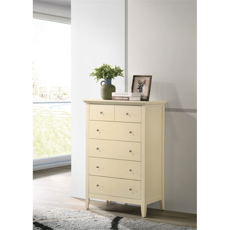 Pemberly Row Contemporary Wood 5 Drawer Chest in Beige