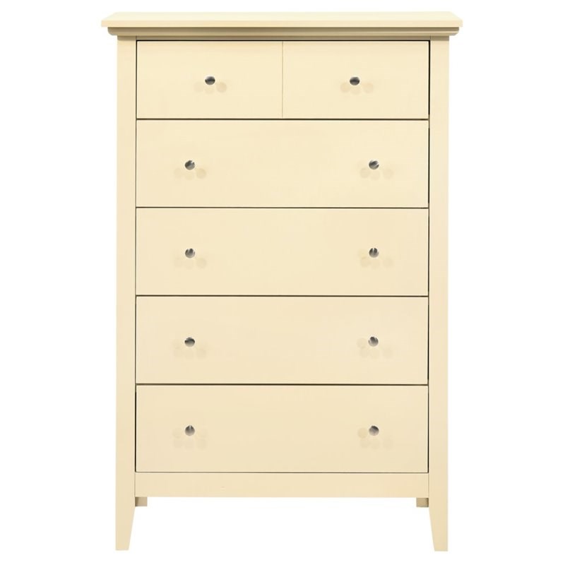 Pemberly Row Contemporary Wood 5 Drawer Chest in Beige