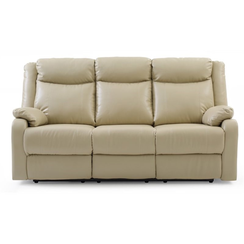 Pemberly Row Contemporary Faux Leather Double Reclining Sofa in Putty