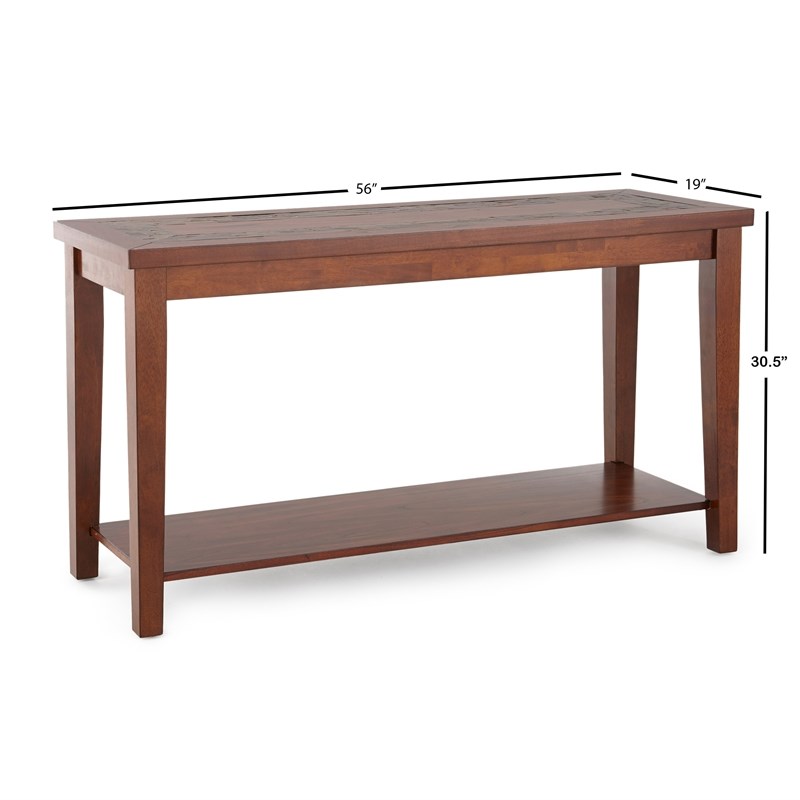 Pemberly Row Transitional Slate inlay Sofa Table with brown cherry wood