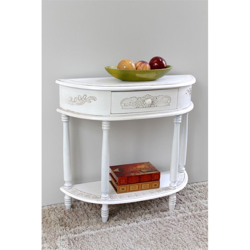 Pemberly Row Modern Half Moon Wood Console Table in Antique White