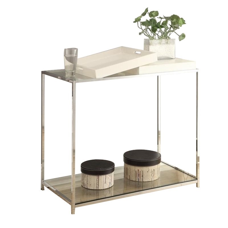 Pemberly Row Modern Clear Glass Console Table in Chrome Metal Finish