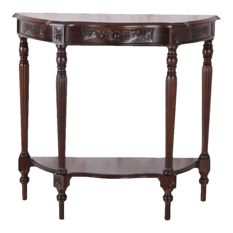 Pemberly Row Traditional Half Moon Console Table in Antique Walnut