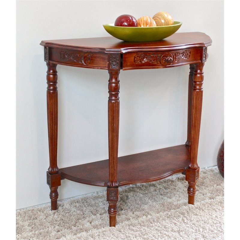 Pemberly Row Traditional Half Moon Console Table in Antique Walnut