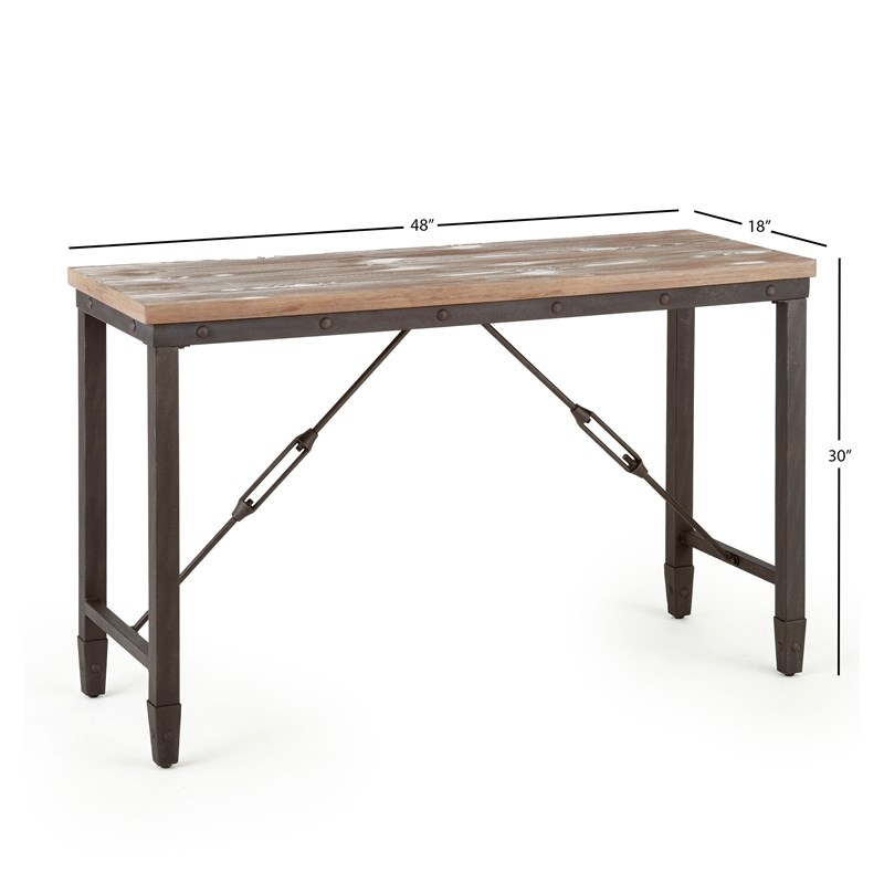 Pemberly Row Industrial Industrial Console Table in Antique Tobacco Brown