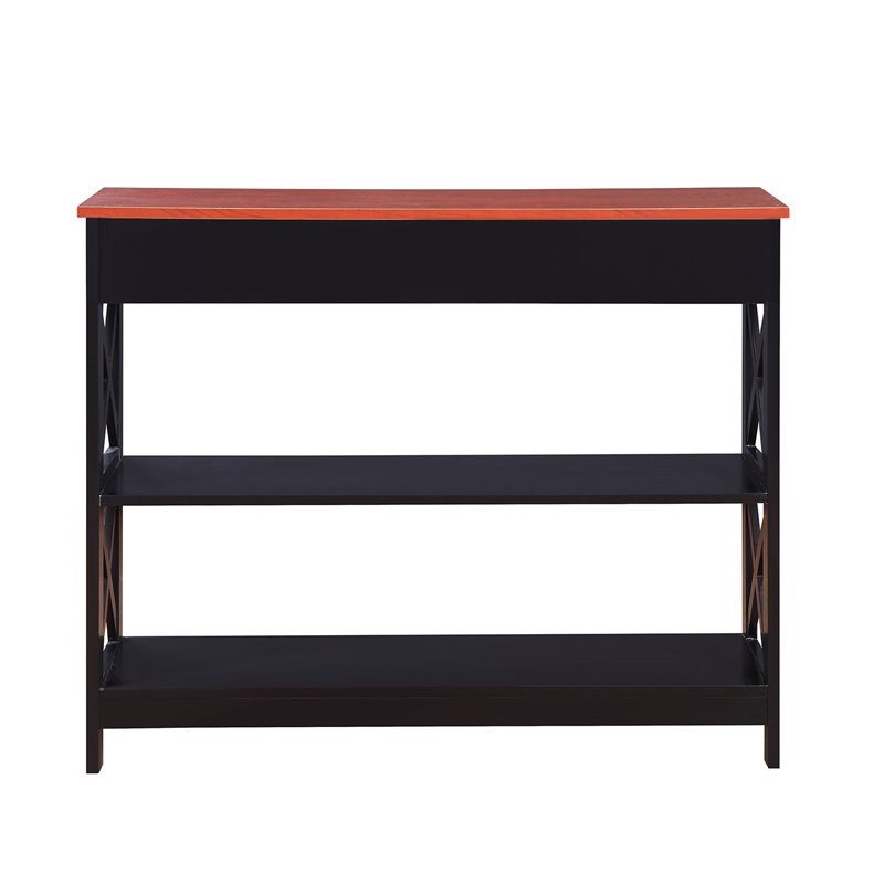 Pemberly Row Transitional One-Drawer Console Table in Cherry and Black Wood