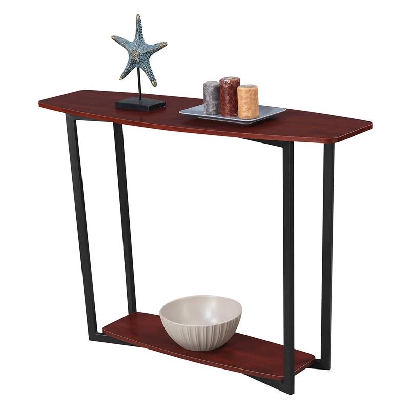 Pemberly Row Contemporary Console Table in Cherry Wood and Gray Metal