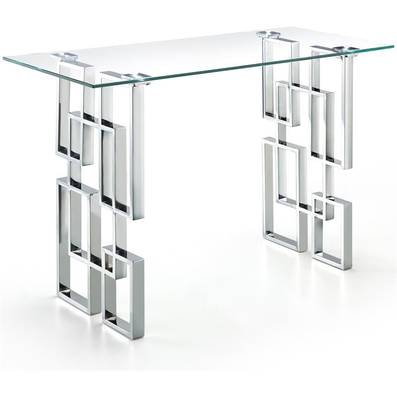 Pemberly Row Glass Top Console Table with Durable Chrome Base