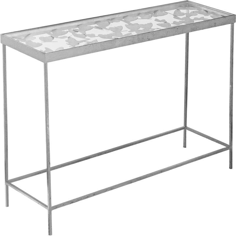 Pemberly Row Contemporary Silver Foil Glass Top Console Table Homesquare