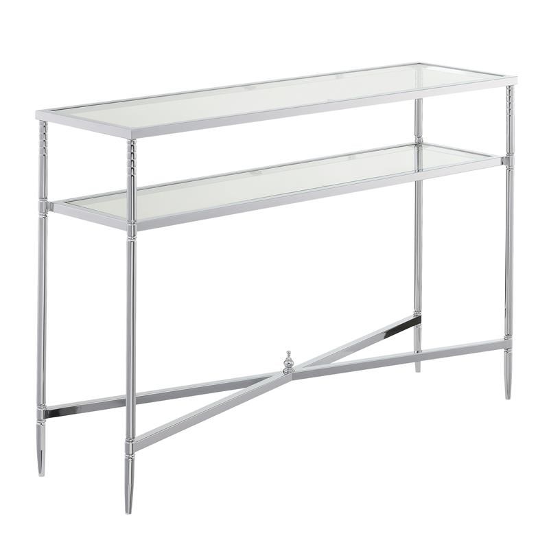 Pemberly Row Contemporary Console Table in Clear Glass and Chrome Metal Frame