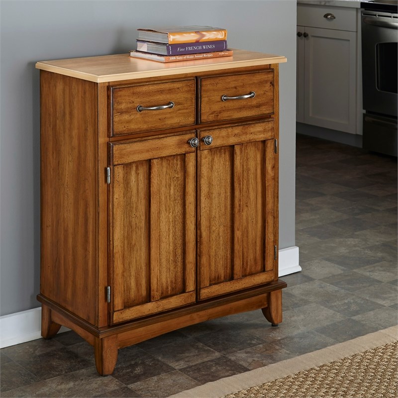 Pemberly Row Modern 2 Drawer Oak Buffet with Natural Wood Top