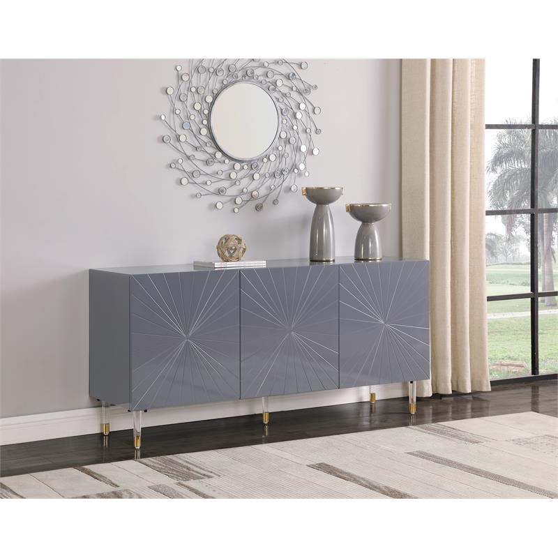 Pemberly Row Solid Wood Sideboard/Buffet in Gray Lacquer Finish