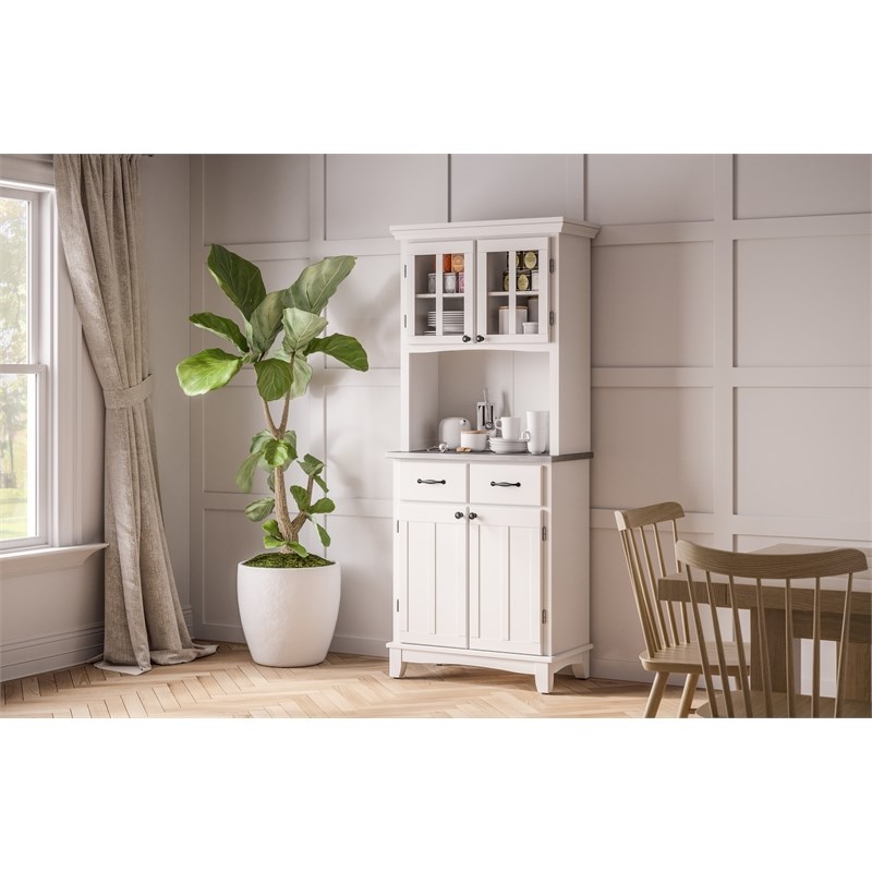 Pemberly Row Steel Top Buffet Server and 2-Door Panel Hutch in White