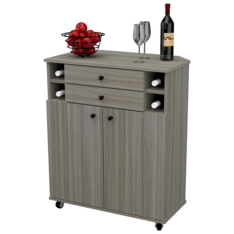 Pemberly Row Wood Buffet Corner Storage Cabinet with 2 Drawers in Gray