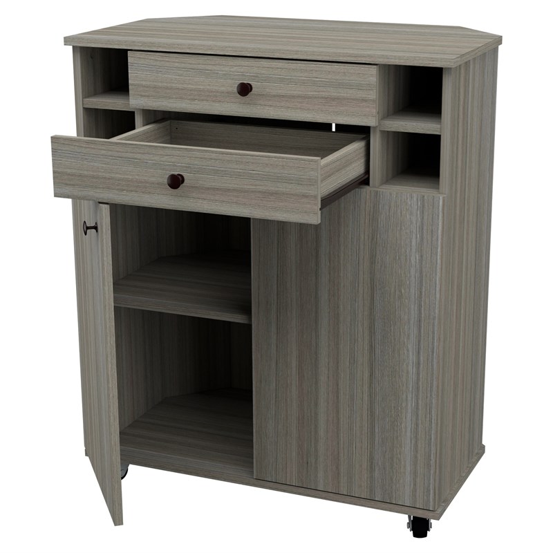 Pemberly Row Wood Buffet Corner Storage Cabinet with 2 Drawers in Gray