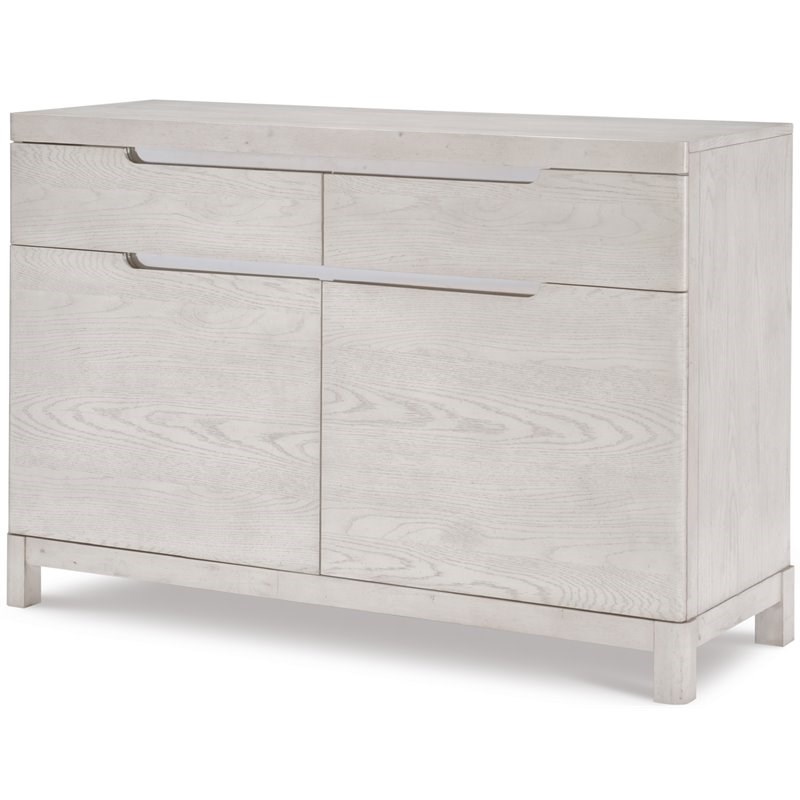 Pemberly Row 2 Drawer Credenza with Chrome Trim in Cashmere White Finish Wood