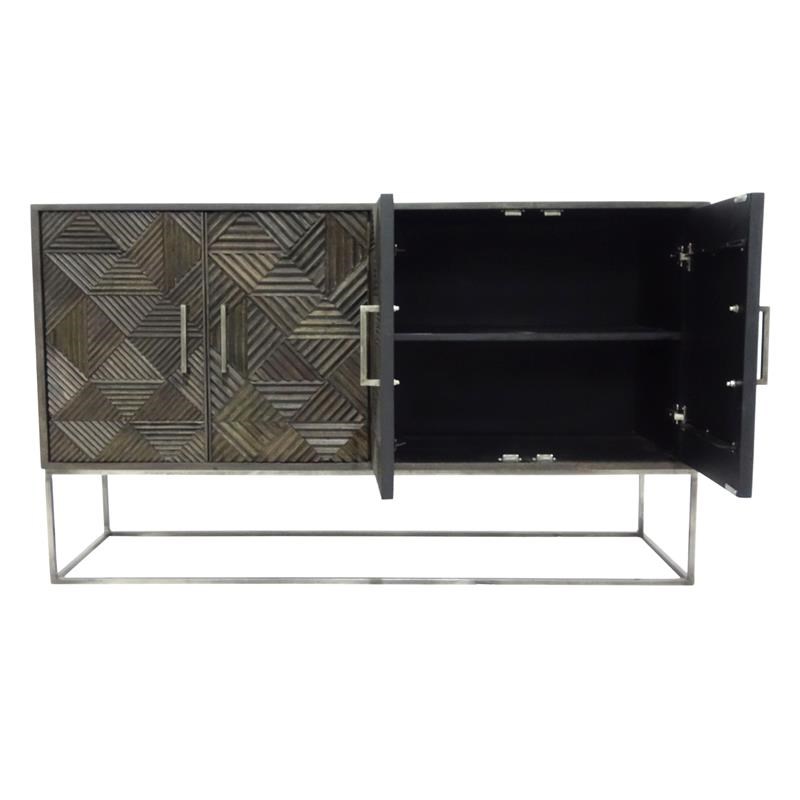 Pemberly Row Contemporary Solid Mango Wood Sideboard in Gray