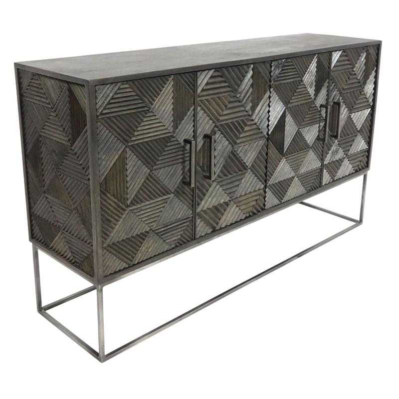 Pemberly Row Contemporary Solid Mango Wood Sideboard in Gray