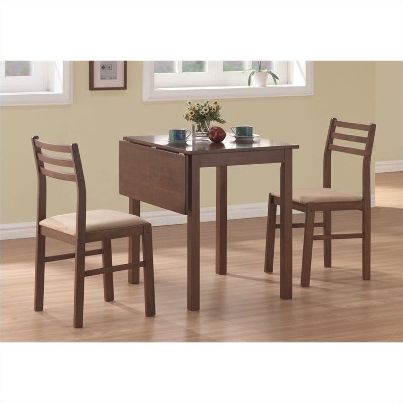 Pemberly Row 3 Piece Solid-Top Drop Leaf Dining Set in Walnut