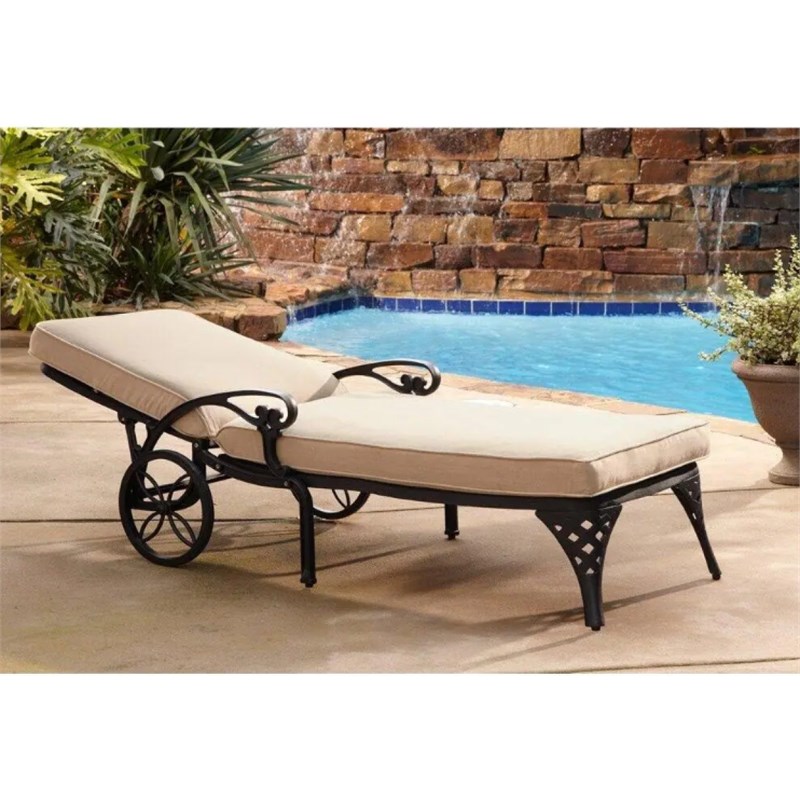 Pemberly Row Traditional Aluminum Chaise Lounge with Cushion