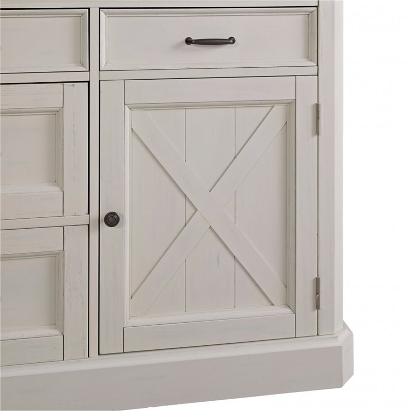 Pemberly Row Farmhouse Wood Kitchen Island in Off White with Black Granite Top
