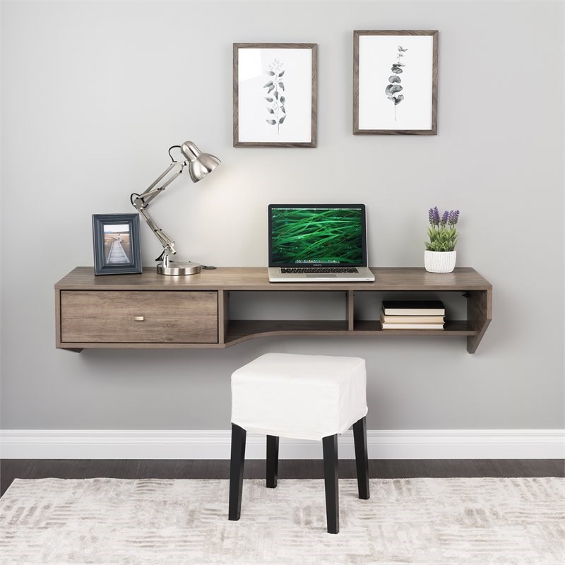 Pemberly Row Transitional Modern Wooden Floating Desk in Drifted Gray