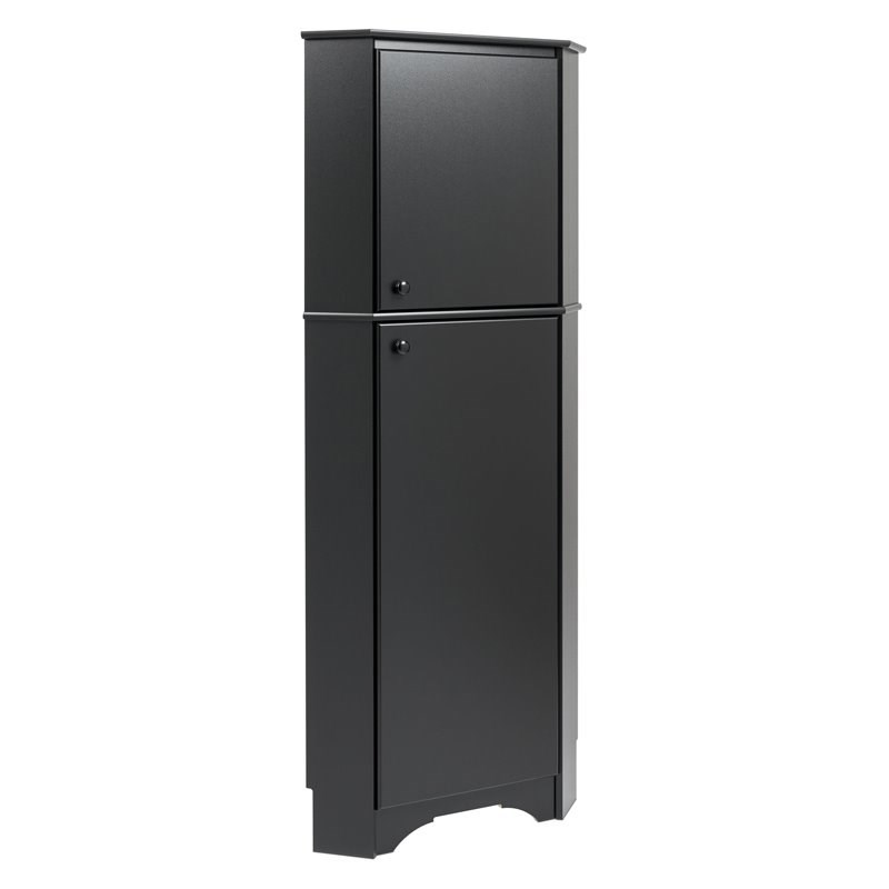 Pemberly Row Modern Tall 2 Door Corner Storage Cabinet in Black