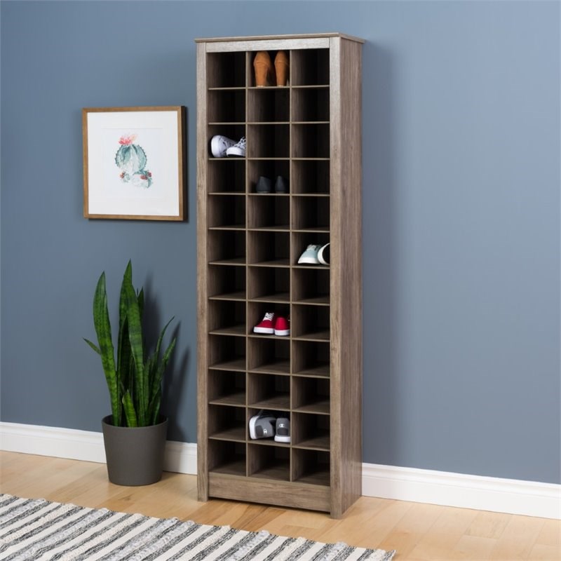 Pemberly Row Modern Space-Saving Wood Shoe Storage Cabinet in Drifted Gray