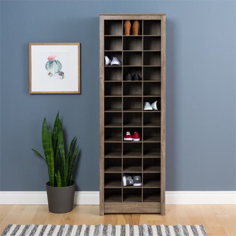 Pemberly Row Modern Space-Saving Wood Shoe Storage Cabinet in Drifted Gray
