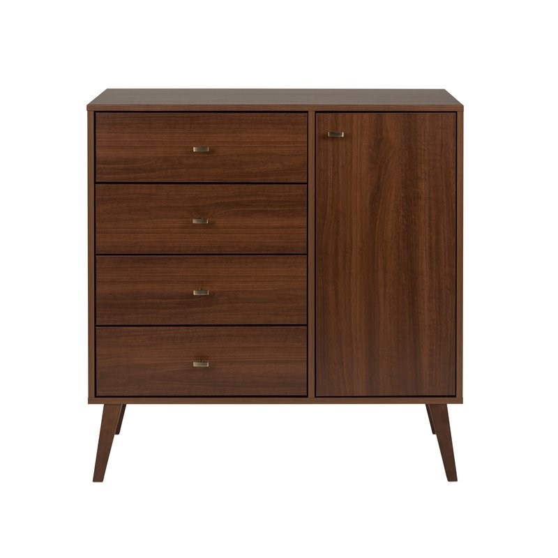 Pemberly Row Mid-Century Wood 4 Drawer Chest with 2 Shelf Cabinet in Cherry