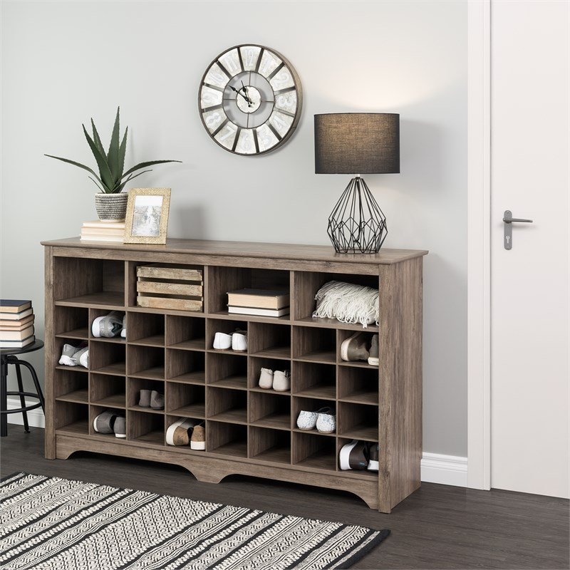 Pemberly Row Transitional 36 Cubby Wooden Shoe Cubby Console in Drifted Gray