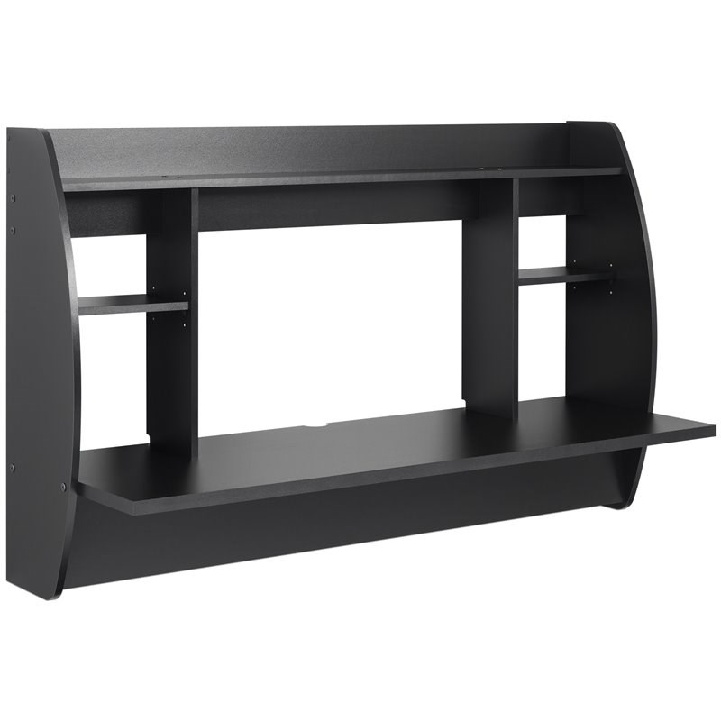 Pemberly Row Transitional Wooden Floating Double Wide Desk in Black