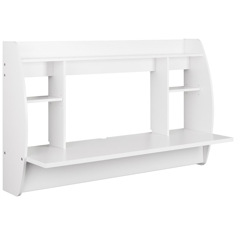 Pemberly Row Transitional Wooden Floating Double Wide Desk in White