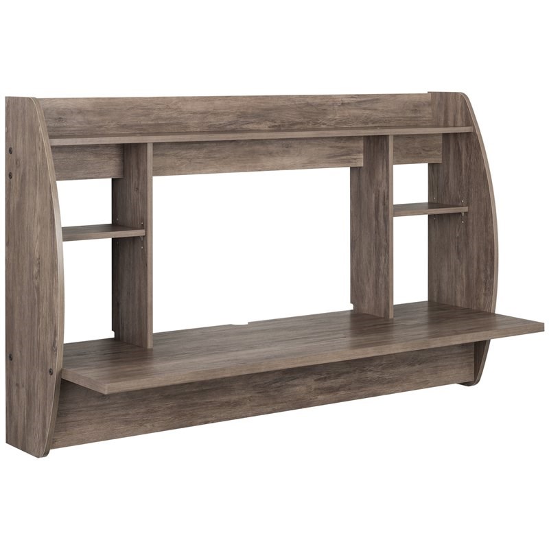Pemberly Row Transitional Wooden Floating Double Wide Desk in Drifted Gray