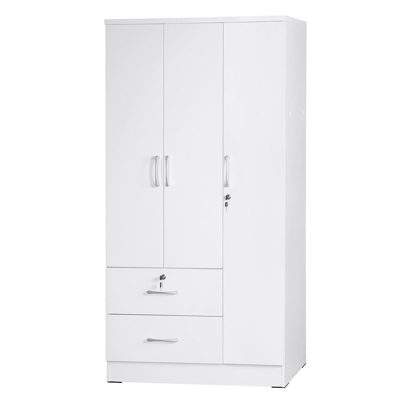 Pemberly Row Modern Wardrobe Armoire Closet with Two Drawers in White