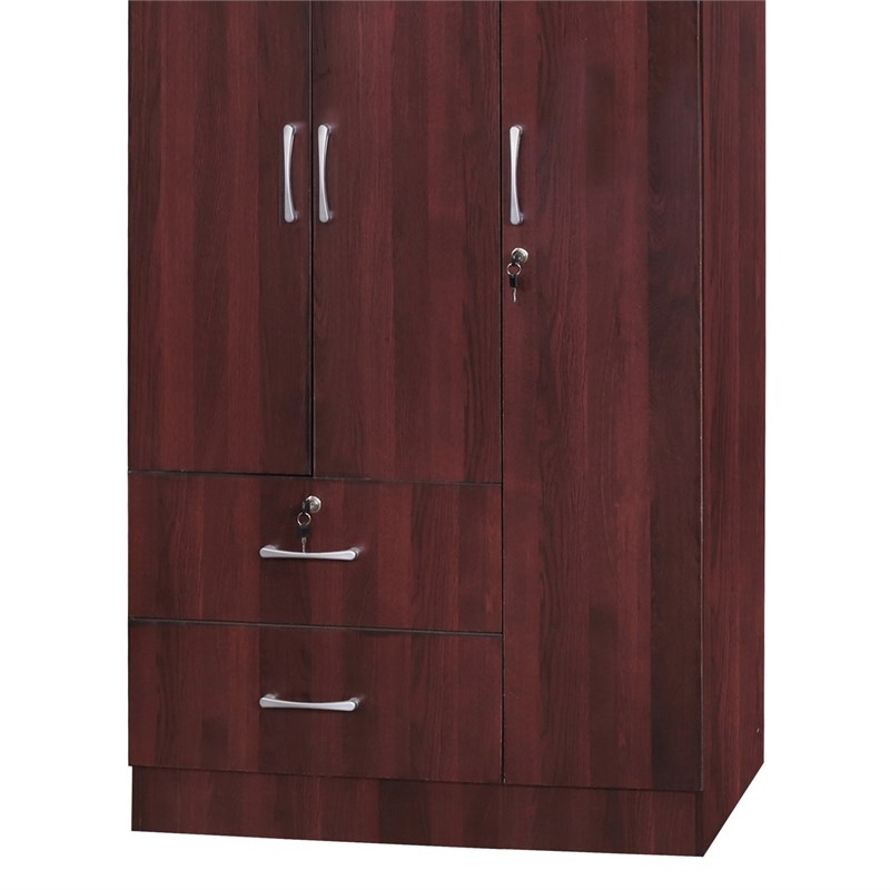 Pemberly Row Modern Wardrobe Armoire Closet with Two Drawers Mahogany