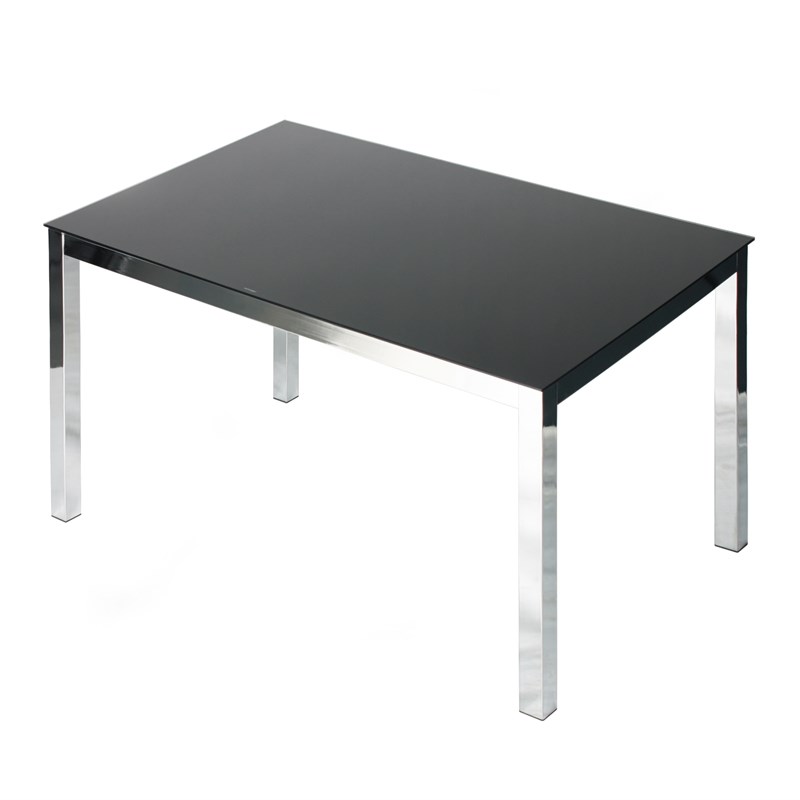 Pemberly Row Contemporary Chrome Metal Frame Black Tempered Glass Table