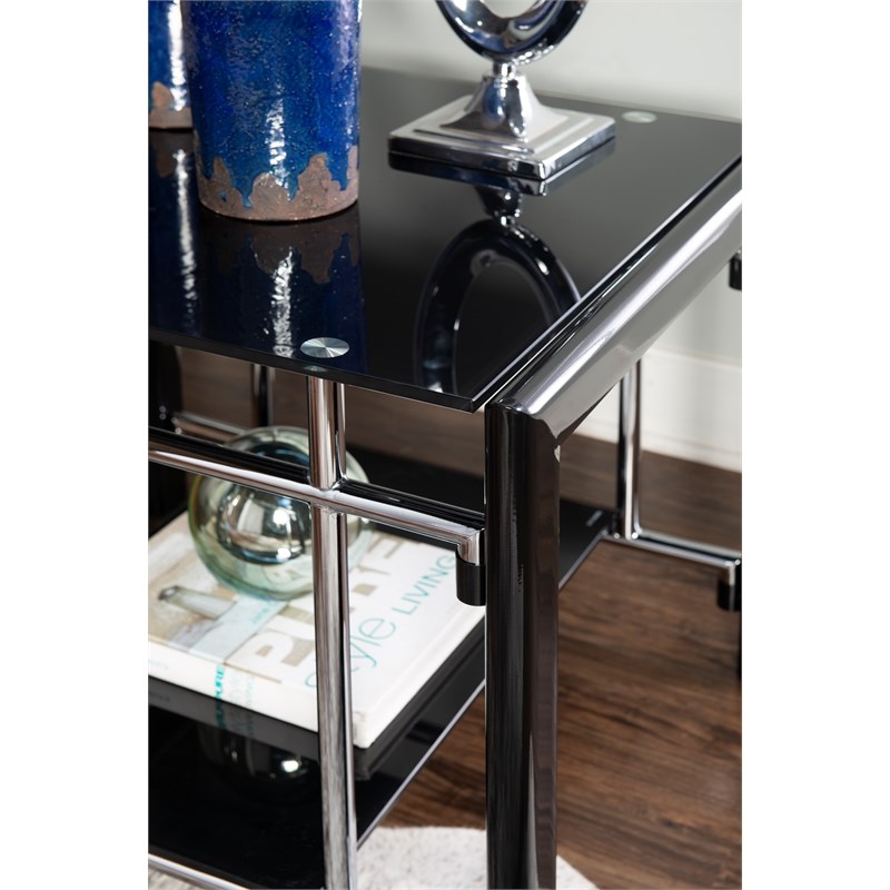 Pemberly Row Modern Glass and Metal End Table Set in Black Homesquare