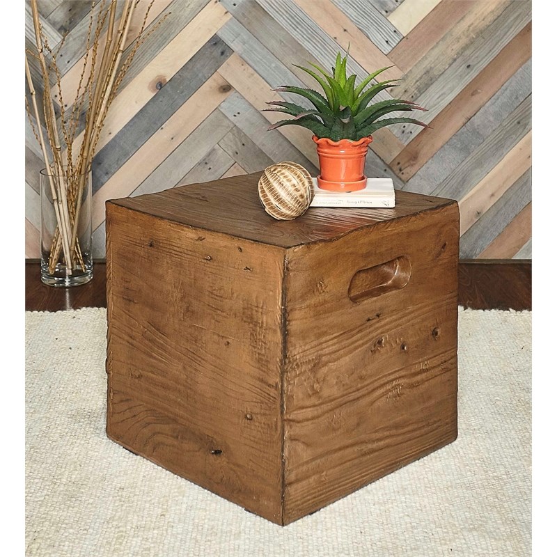 Pemberly Row Transitional Resin Crate Accent Table in Ash Brown