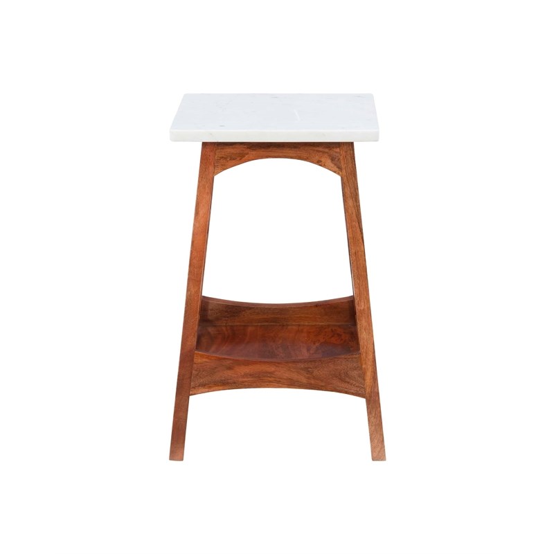 Pemberly Row Contemporary Mango Wood and Marble Side Table in Brown