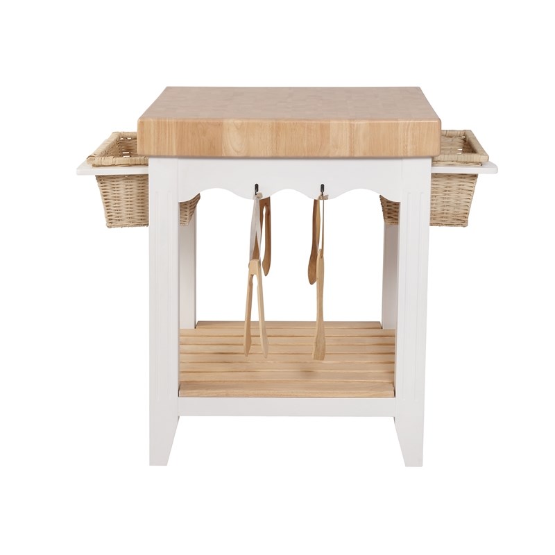 Pemberly Row Transitional Wood Butcher Block Kitchen Island in White