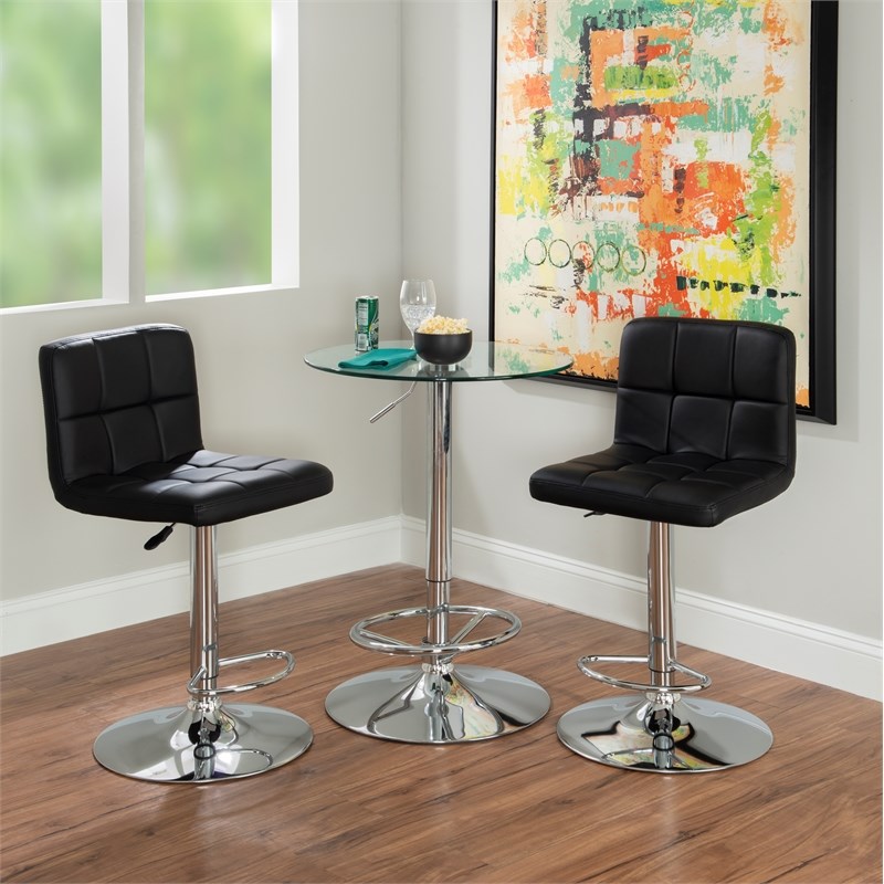 Pemberly Row Modern Three Piece Metal Pub Table Set in Chrome and Black
