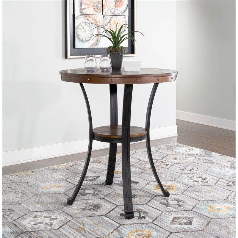 Pemberly Row Transitional Metal and Wood Pub Table in Rustic Umber Brown