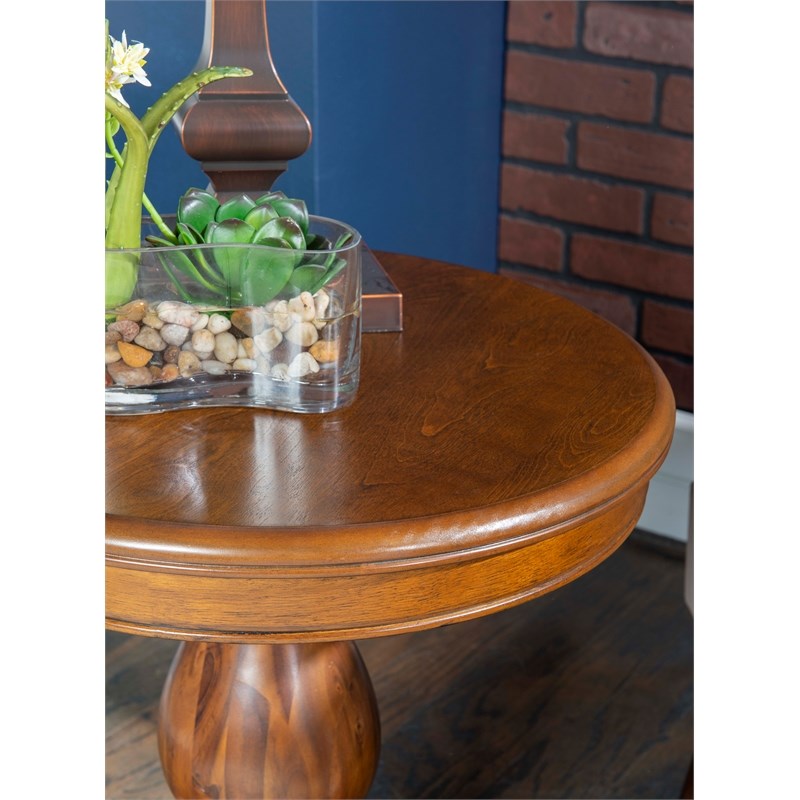 Pemberly Row Transitional Acacia Wood Accent Side Table in Hazelnut Brown