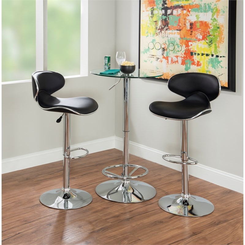 Pemberly Row Three Piece Metal Adjustable Pub Set in Chrome and Black